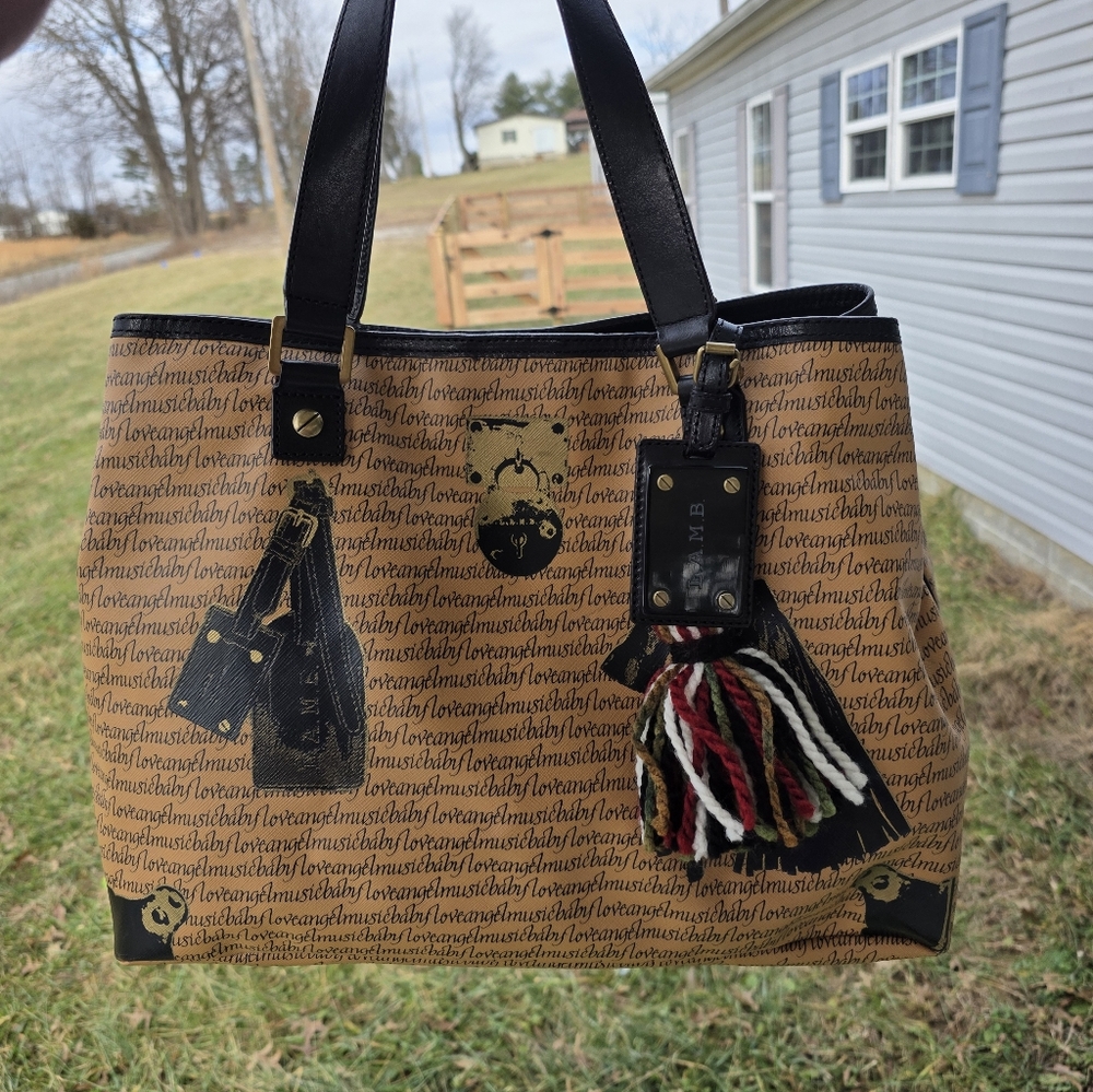 Gwen Stefanis L.A.M.B. Love Angel Calligraphy Monogram Large Bag Purse Tote RARE